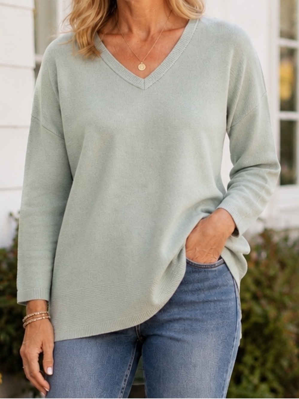 Talbots XL Mint Green Lightweight Cotton Rayon V-Neck Sweater Relaxed NWOT